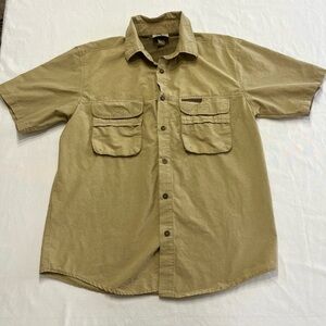 Ducks Unlimited Shirt Mens Large Khaki Button Up Shirt Outdoor Vented Vintage